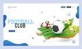 Football Club Landing Page or Hero Banner Design, Illustration of Soccer Players Kicking the Ball on Playground in Brush