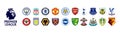 Football clubs of England. English Premier League 2021-2022. Leicester City, Liverpool, Chelsea, Manchester United, Manchester Royalty Free Stock Photo