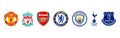 Football clubs of England. English Premier League 2021-2022. Liverpool, Chelsea, Manchester United, Manchester City, Arsenal, Royalty Free Stock Photo