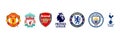 Football clubs of England. English Premier League 2021-2022. Liverpool, Chelsea, Manchester United, Manchester City, Arsenal,
