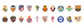 Football clubs of Spain, Laliga santander. Barcelona, Real Madrid, Atletico, Valencia, Athletic, Cadiz, Mallorca, Sevilla, Osasuna Royalty Free Stock Photo