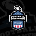 Football college tournament emblem logo on a dark background. Vector illustration.