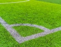 Football Corner line on green artifact grass of soccer indoor pitch Royalty Free Stock Photo