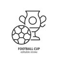 Football cup with soccer ball line icon. Trophy goblet outline vector symbol. Editable stroke Royalty Free Stock Photo