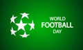 football day world soccer ball stars green background
