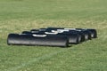Football drill pads on football field Royalty Free Stock Photo