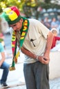 Football elderly fan wearing Portuguese team hat and scarf during the Euro 2016 Final Royalty Free Stock Photo