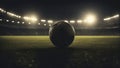 A Football in Empty Football Ground Night Stadium