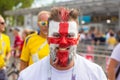 Football English fan with a painted English flag on his face at the World Cup Royalty Free Stock Photo