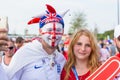 Football English fan with a painted English flag on his face at the World Cup Royalty Free Stock Photo