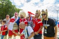 Football English fan with a painted English flag on his face at the World Cup Royalty Free Stock Photo