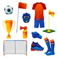 Football equipment set, training tools, flat icons
