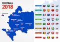 Football 2018, Europe Qualification, all Groups and map with Russian the host cities. Royalty Free Stock Photo