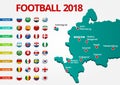 Football 2018, Europe Qualification, all Groups and map with Russian the host cities. Royalty Free Stock Photo