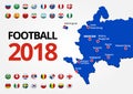 Football 2018, Europe Qualification, all Groups and map with Russian the host cities. Royalty Free Stock Photo