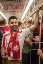 Football fan of Iran at 2018 FIFA world cup in Russia in the subway