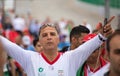 A football fan of Iran in white shirt at 2018 FIFA world cup in Russia