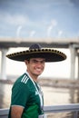 A football fan of Mexico at 2018 FIFA world cup in Russia in large hat