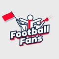 Football fans cheering team. Group sport fans with football fans lettering.