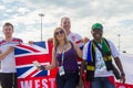 football fans of England with the national flag glorify their team in the World Cup before the match England Sweden Royalty Free Stock Photo