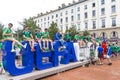 Football fans have fun near UEFA EURO 2016 logo in Lyon, France