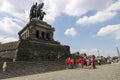 Football fans near the monument to Kaiser Wilhelm I in Koblenz. Royalty Free Stock Photo