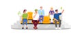 Football fans sitting on seats semi flat RGB color vector illustration