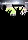 Football fans or soccer crowd background. Silhouette people in s Royalty Free Stock Photo