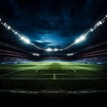 Football field bathed in the glow of powerful stadium spotlights