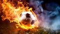 Football on the football field that is on fire Royalty Free Stock Photo