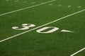 Thirty yard line on football field Royalty Free Stock Photo