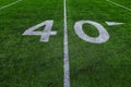 Football Field Green Yard Markers to Goal Line Touchdown Endzone Game Competition Royalty Free Stock Photo