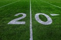 Football Field Green Yard Markers to Goal Line Touchdown Endzone Game Competition Royalty Free Stock Photo