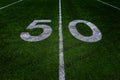 Football Field Green Yard Markers to Goal Line Touchdown Endzone Game Competition Royalty Free Stock Photo