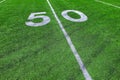 Football Field Green Yard Markers to Goal Line Touchdown Endzone Game Competition Royalty Free Stock Photo