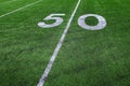 Football Field Green Yard Markers to Goal Line Touchdown Endzone Game Competition Royalty Free Stock Photo