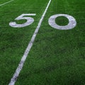 Football Field Green Yard Markers to Goal Line Touchdown Endzone Game Competition Royalty Free Stock Photo