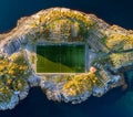 Football field in Henningsvaer from above Royalty Free Stock Photo