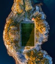 Football field in Henningsvaer from above Royalty Free Stock Photo