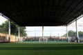 Football field Small, Futsal ball field in the gym indoor, Soccer sport field outdoor park with artificial turf