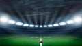 Football field with stadium lights Royalty Free Stock Photo