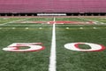 Football field view from 50 yard line Royalty Free Stock Photo