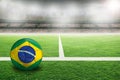 Football With Flag of Brazil in Soccer Stadium With Copy Space