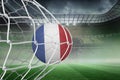 Football in france colours at back of net Royalty Free Stock Photo