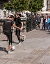 Football freestylers on street