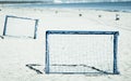 Football gate on sandy beach soccer goal Royalty Free Stock Photo