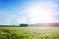 Football gates in garden under blue sky and hot sun