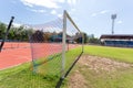 Football goal detail with a soccer Royalty Free Stock Photo