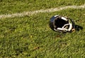 Football Goal Line and Helmet Royalty Free Stock Photo