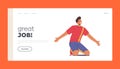 Football Goal or Win Landing Page Template. Happy Man Soccer Player Stand on Knees and Yelling, Celebrating Victory